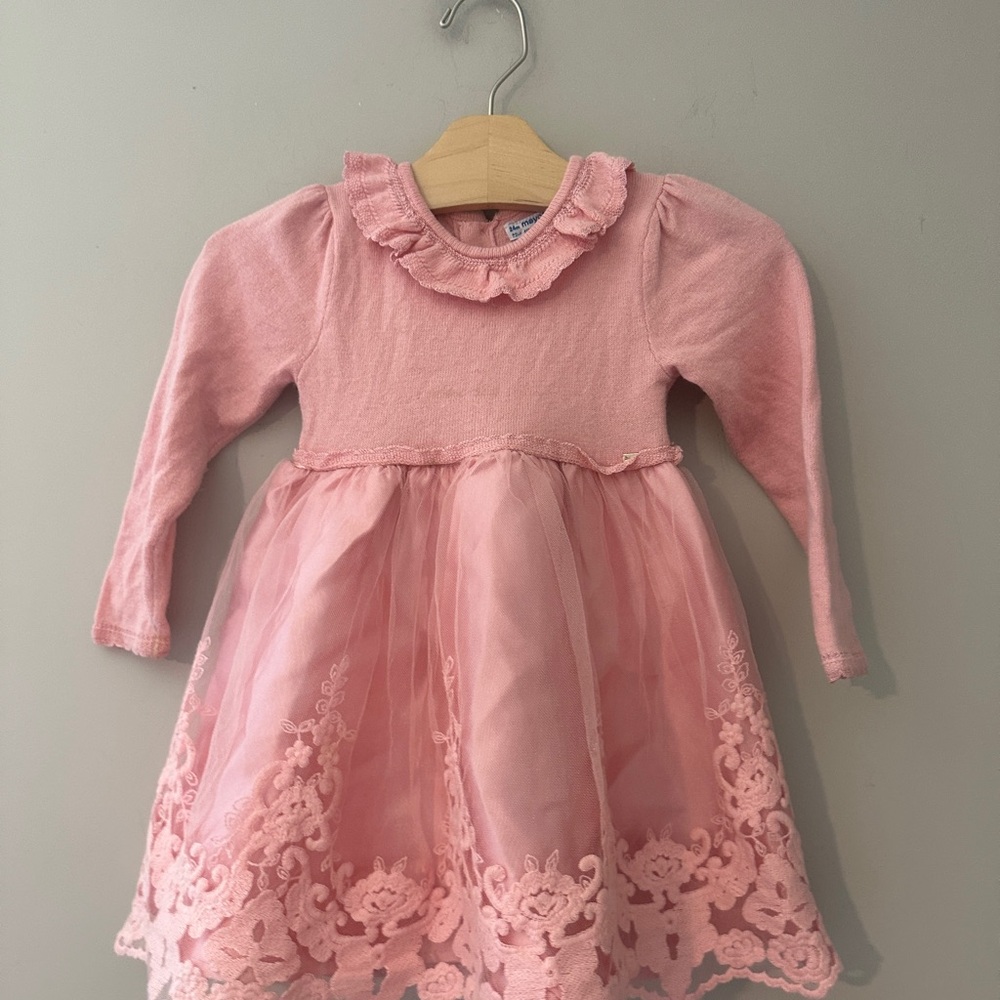 $18 ADD ON mayoral dress pink knit‎ tulle floral skirt 24M zara